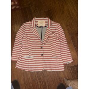 Anthropologie Cartonnier Striped Blazer Jacket Coral White Gray Size L